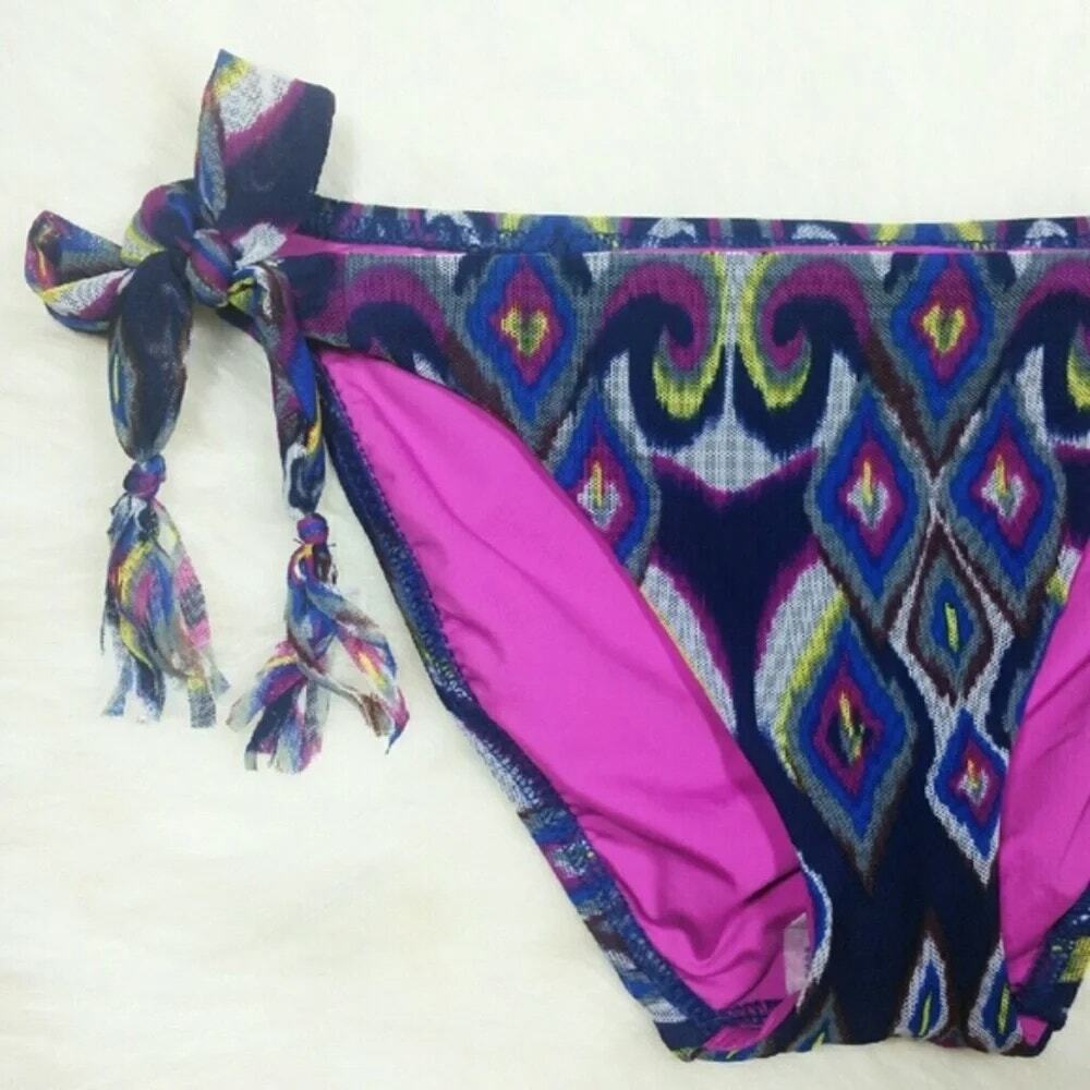 BECCA Ikat Print Tassel Swim Bikini Bottom Sz SM